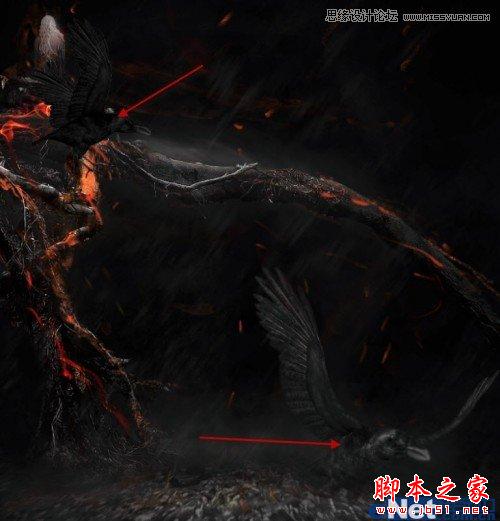 Photoshop打造超现实夜晚森林燃烧效果