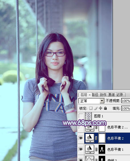 Photoshop为外景人物增加淡淡的韩系青蓝色特效