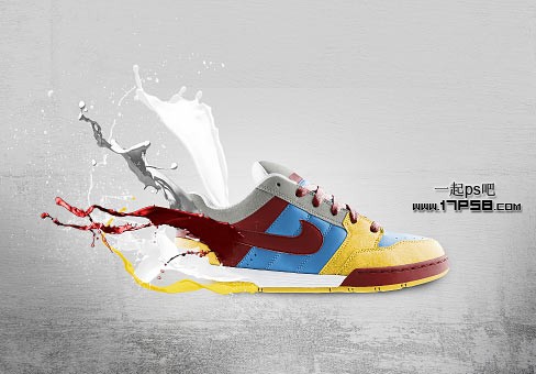 photoshop设计制作油漆装饰的耐克运动鞋广告海报”
