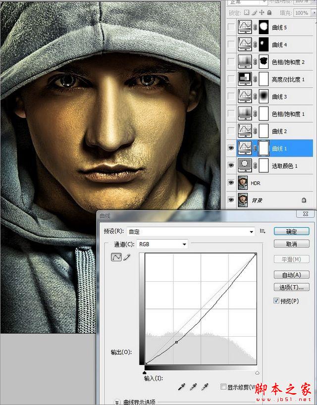 Photoshop为潮流帅哥增加HDR金色效果