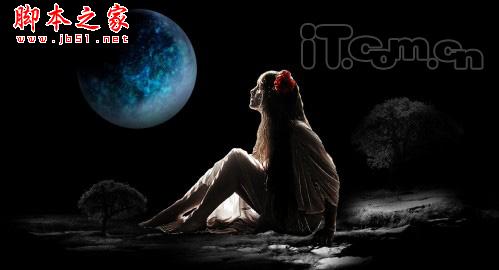 PhotoShop合成制作魔幻世界里仰望天空的美女场景