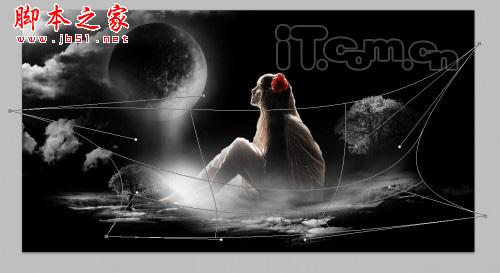 PhotoShop合成制作魔幻世界里仰望天空的美女场景