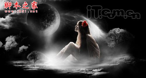 PhotoShop合成制作魔幻世界里仰望天空的美女场景