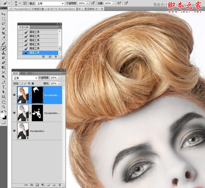 Photoshop将国外美女调制出人像瓷娃娃效果