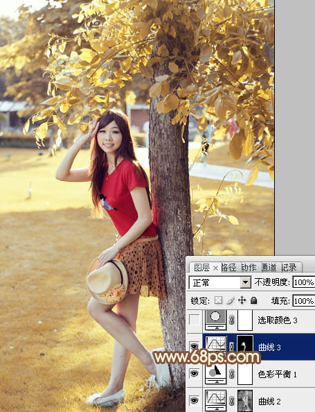 photoshop快速为树下的人物调制出柔和的秋季黄褐色