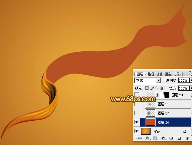 Photoshop设计制作非常精美的金色褶皱丝带