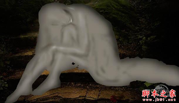 photoshop合成制作黑夜坐在石阶上提灯静坐的美女