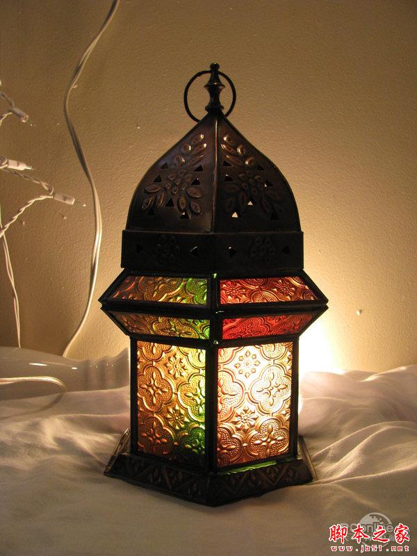 photoshop合成制作黑夜坐在石阶上提灯静坐的美女