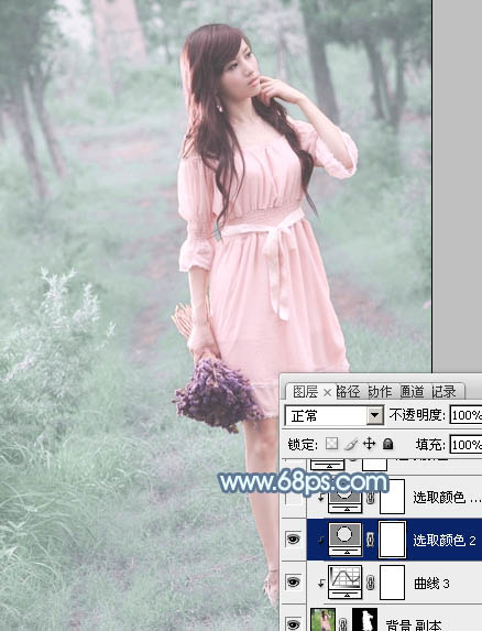 Photoshop将外景美女调制出唯美梦幻的淡青色