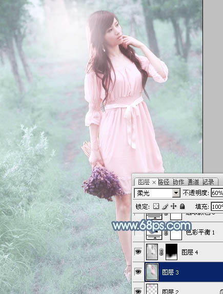 Photoshop将外景美女调制出唯美梦幻的淡青色