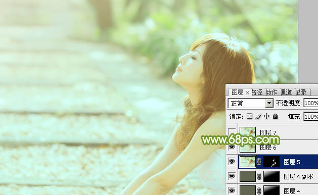Photoshop将外景美女图片调制出淡淡的小清新绿色