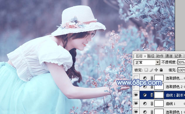 photoshop利用通道替换将花草中的美女调制出柔美的淡蓝色
