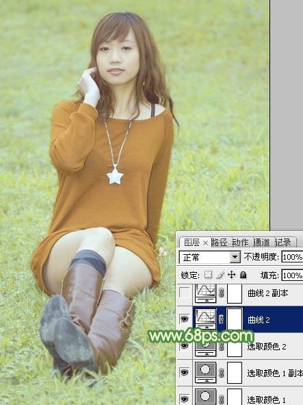 Photoshop将草地上的人物调制出淡美的阳光色