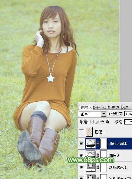 Photoshop将草地上的人物调制出淡美的阳光色