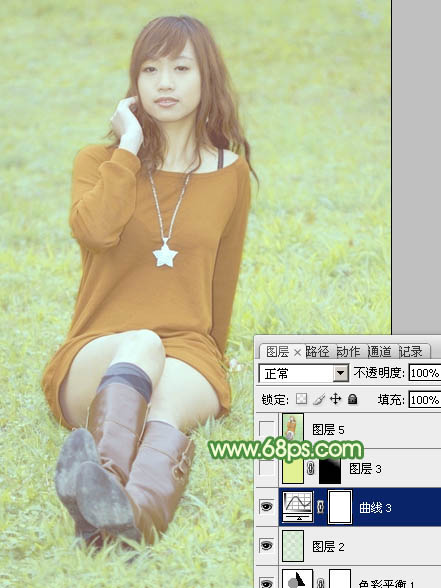 Photoshop将草地上的人物调制出淡美的阳光色