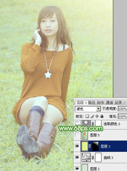 Photoshop将草地上的人物调制出淡美的阳光色