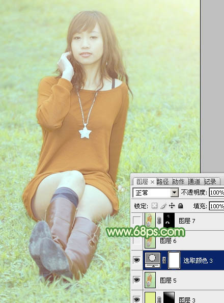 Photoshop将草地上的人物调制出淡美的阳光色