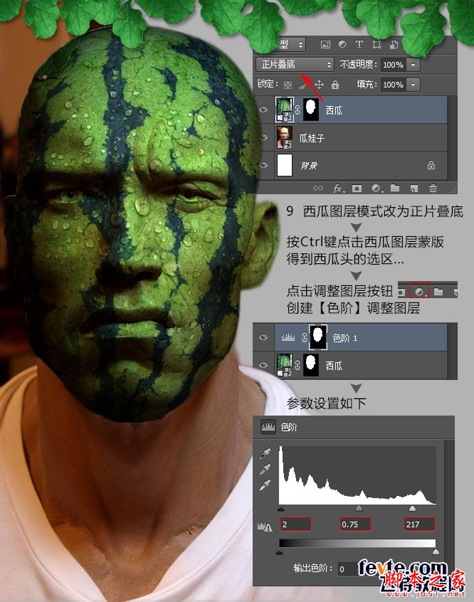 PS快速合成有趣科幻的瓜娃子 PS图片合成教程 photoshop快速合成制作有趣科幻的西瓜人