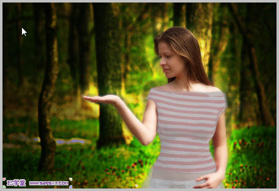 Photoshop合成制作树林中与蝴蝶交流的仙子