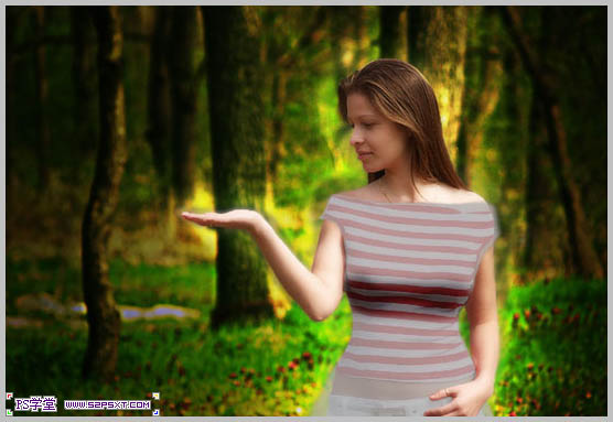 Photoshop合成制作树林中与蝴蝶交流的仙子