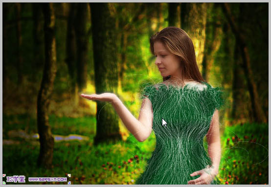 Photoshop合成制作树林中与蝴蝶交流的仙子