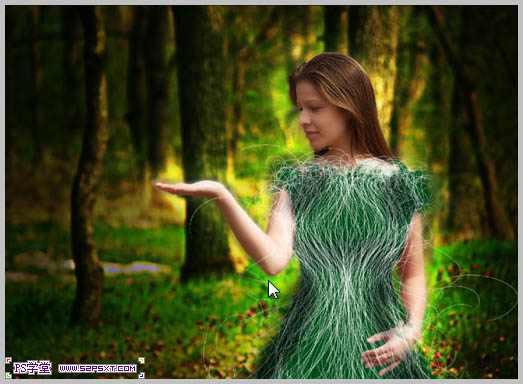 Photoshop合成制作树林中与蝴蝶交流的仙子