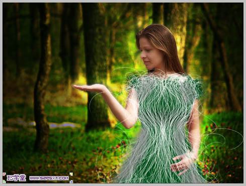 Photoshop合成制作树林中与蝴蝶交流的仙子