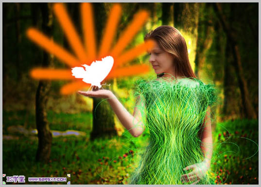Photoshop合成制作树林中与蝴蝶交流的仙子