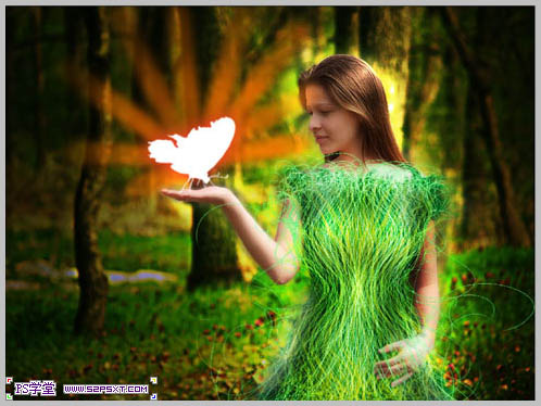 Photoshop合成制作树林中与蝴蝶交流的仙子