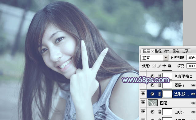 Photoshop为外景美女调出柔美的中性青蓝色