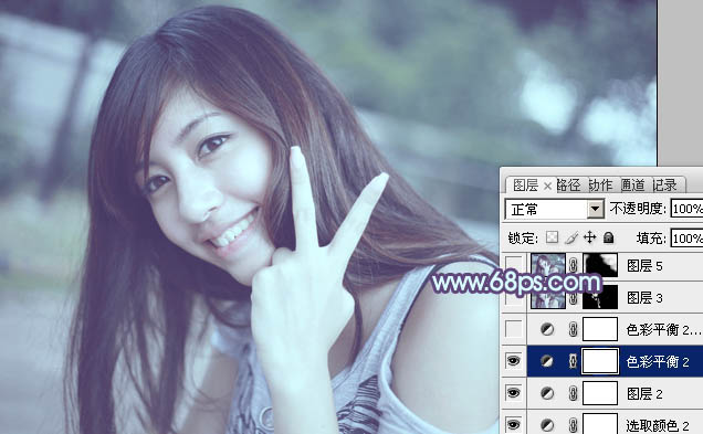 Photoshop为外景美女调出柔美的中性青蓝色