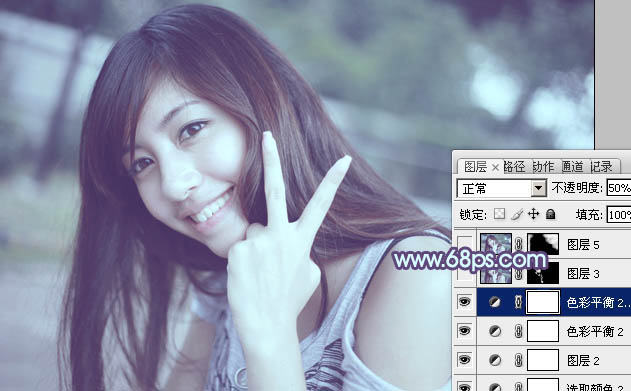Photoshop为外景美女调出柔美的中性青蓝色