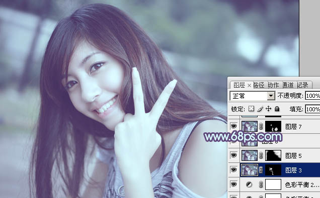 Photoshop为外景美女调出柔美的中性青蓝色