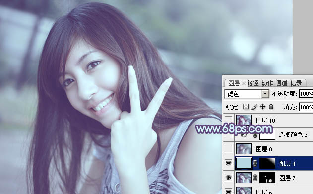 Photoshop为外景美女调出柔美的中性青蓝色