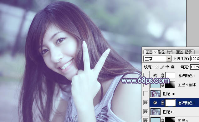Photoshop为外景美女调出柔美的中性青蓝色