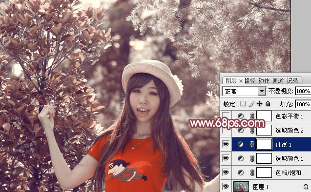 Photoshop为树林中人物图片增加鲜丽的橙褐色