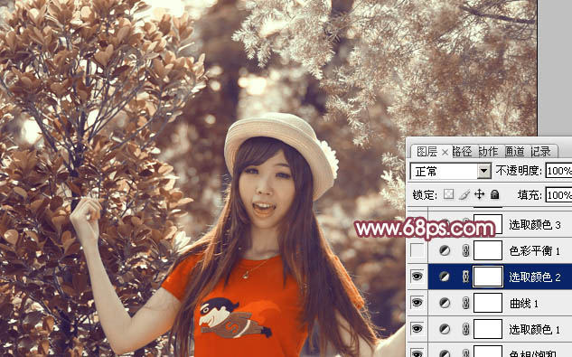 Photoshop为树林中人物图片增加鲜丽的橙褐色