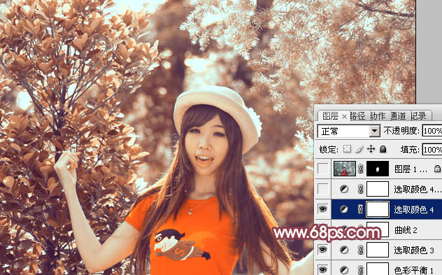 Photoshop为树林中人物图片增加鲜丽的橙褐色