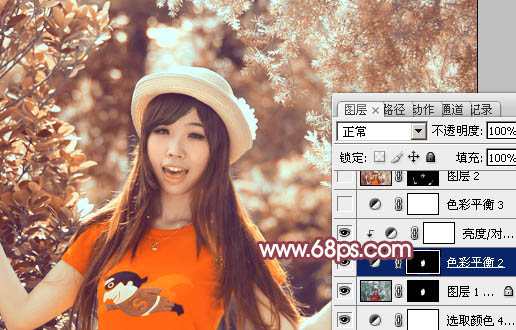 Photoshop为树林中人物图片增加鲜丽的橙褐色