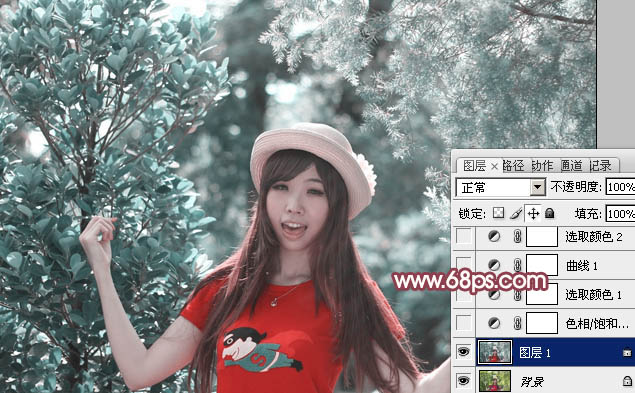 Photoshop为树林中人物图片增加鲜丽的橙褐色