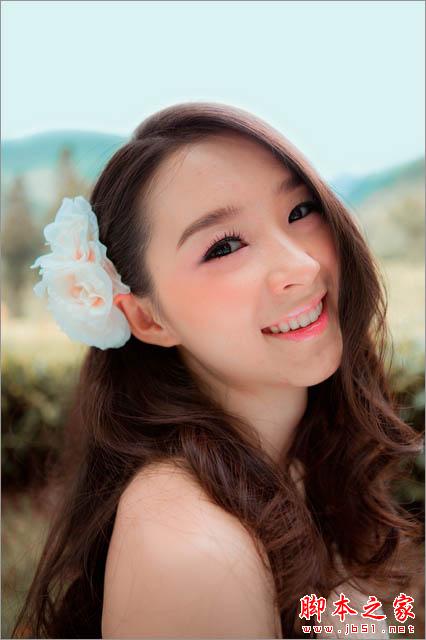 Photoshop为偏暗的外景美女图片增加清爽甜美的青紫色