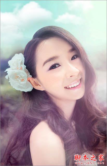 Photoshop为偏暗的外景美女图片增加清爽甜美的青紫色