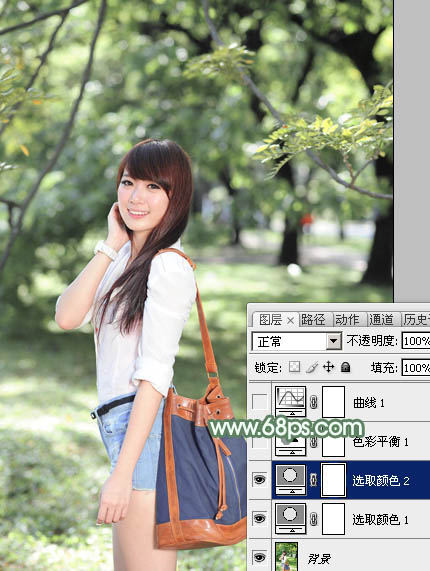 Photoshop为绿树下的美女图片加上唯美朦胧的淡绿色
