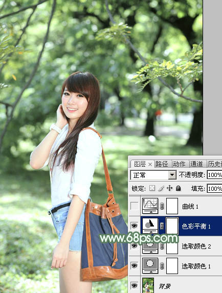 Photoshop为绿树下的美女图片加上唯美朦胧的淡绿色