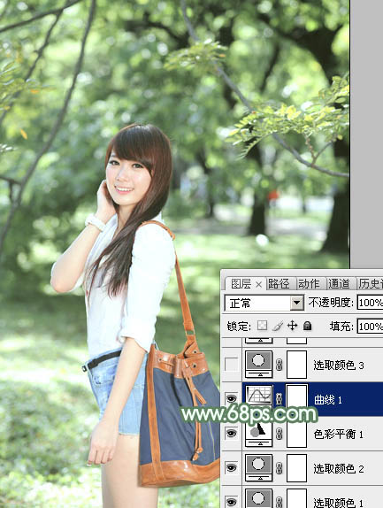 Photoshop为绿树下的美女图片加上唯美朦胧的淡绿色