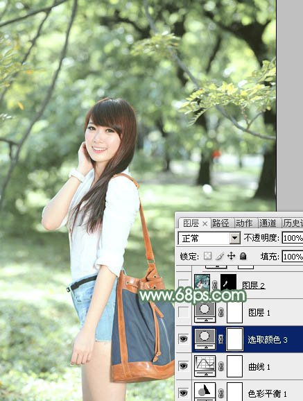 Photoshop为绿树下的美女图片加上唯美朦胧的淡绿色