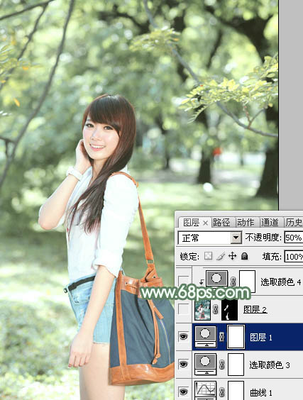 Photoshop为绿树下的美女图片加上唯美朦胧的淡绿色