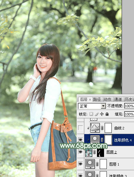 Photoshop为绿树下的美女图片加上唯美朦胧的淡绿色