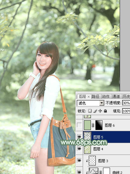 Photoshop为绿树下的美女图片加上唯美朦胧的淡绿色