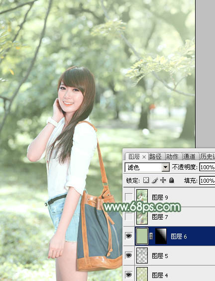 Photoshop为绿树下的美女图片加上唯美朦胧的淡绿色